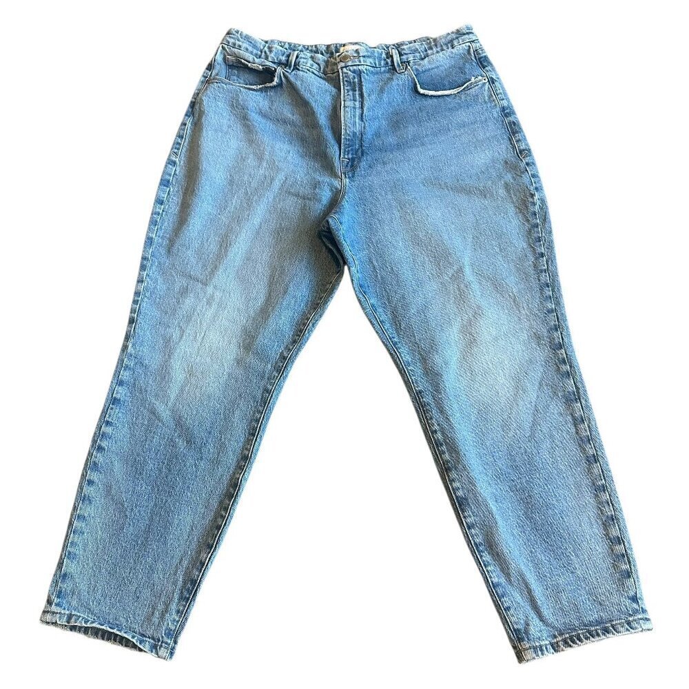 Good American Good Mom Light Wash Jeans Straight Leg Cotton Size 15 Women's